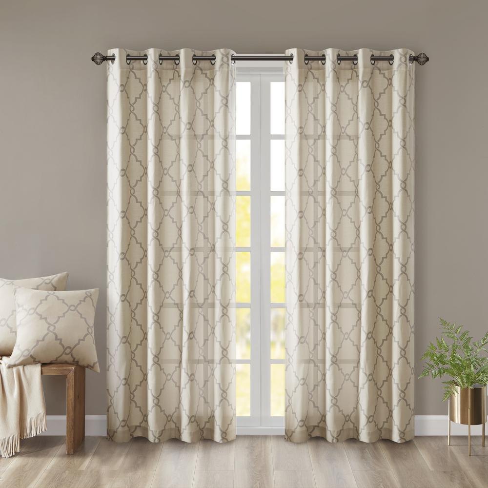 Fretwork Print Grommet Top Window Curtain Panel. Picture 4
