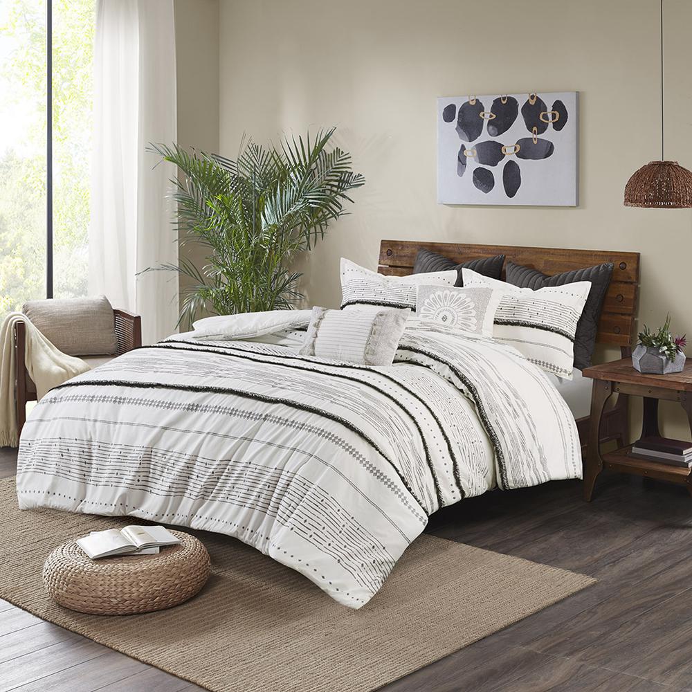 Nea Cotton Printed Comforter Set with Trims, Black/White color. Picture 4