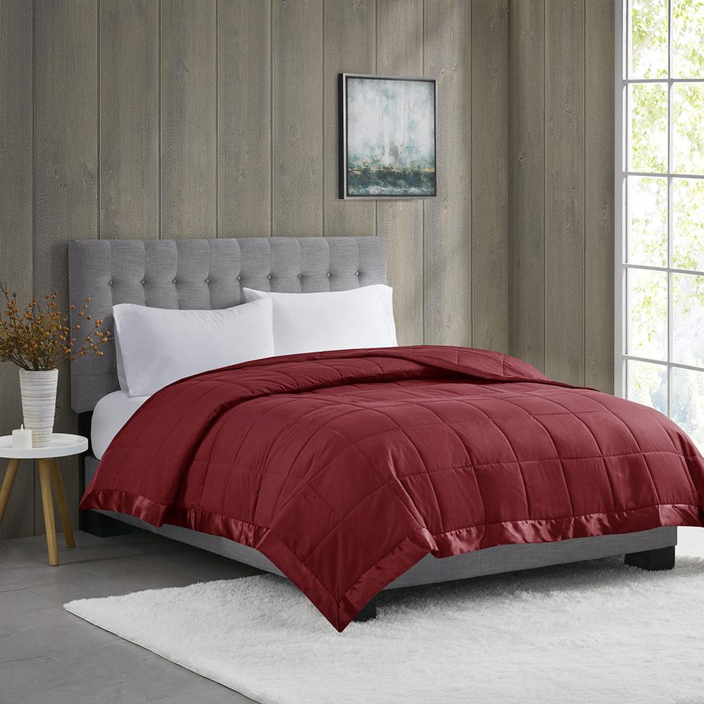Lightweight Down Alternative Blanket with Satin Trim. Picture 4