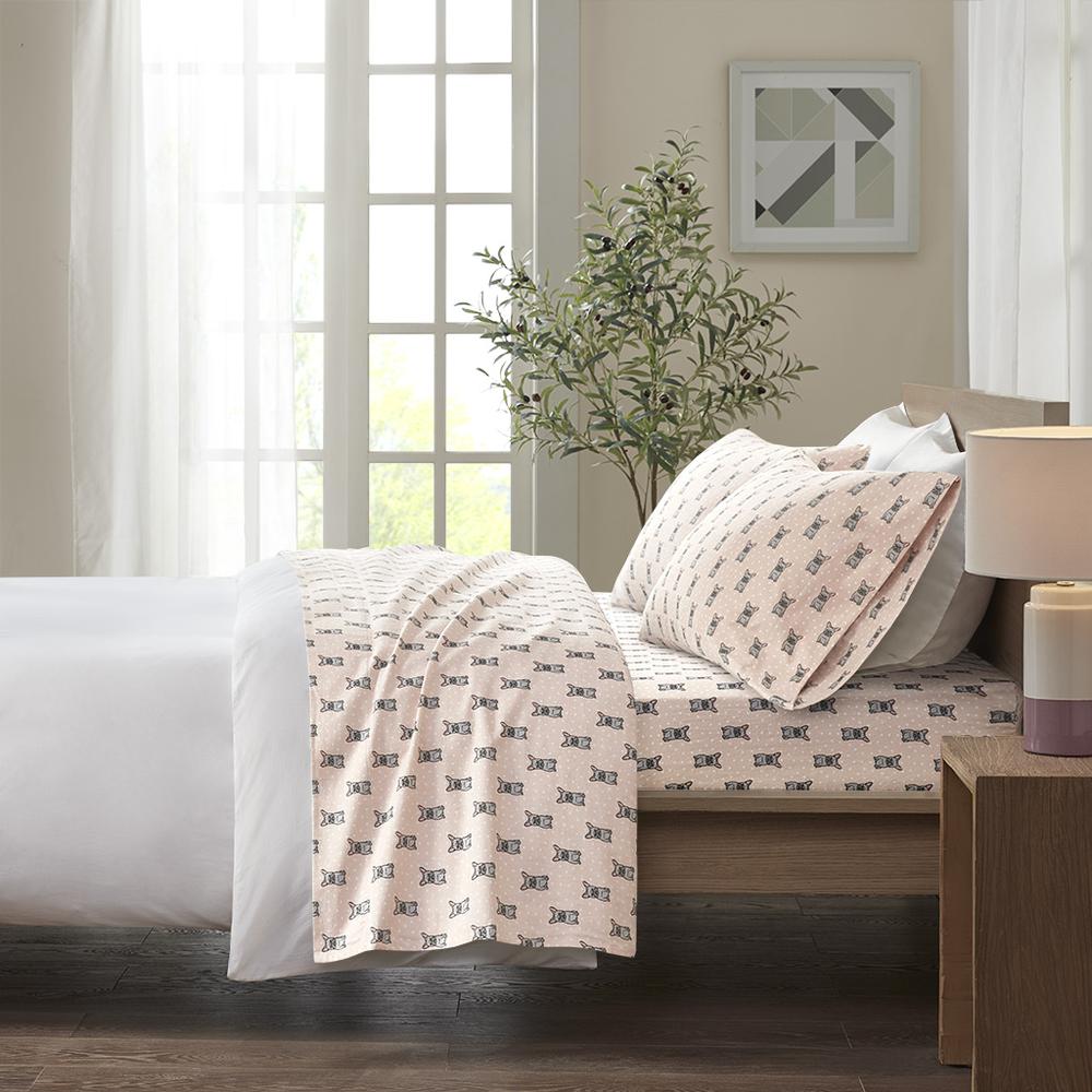 Cozy Flannel Printed Sheet Set, Pink French Bulldog color. Picture 4