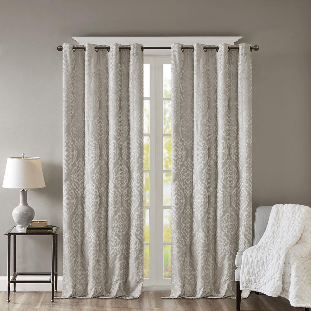 Knitted Jacquard Damask Total Blackout Grommet Top Curtain Panel. Picture 1