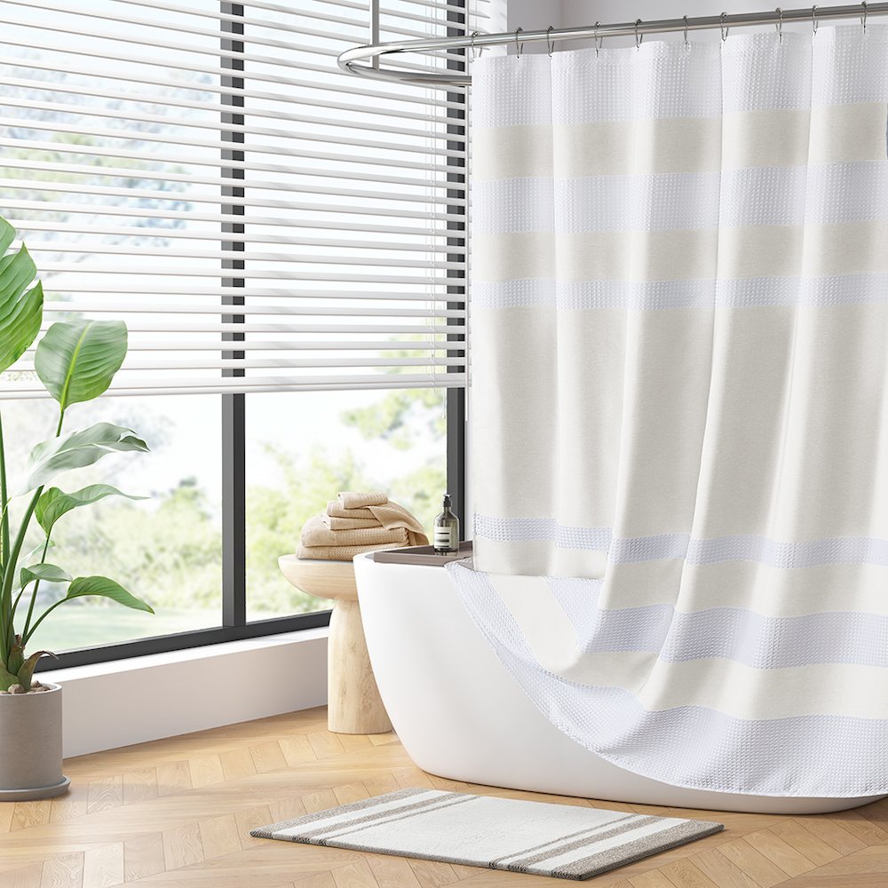 Spa Waffle Shower Curtain with 3M Treatment, Cream color. Picture 5