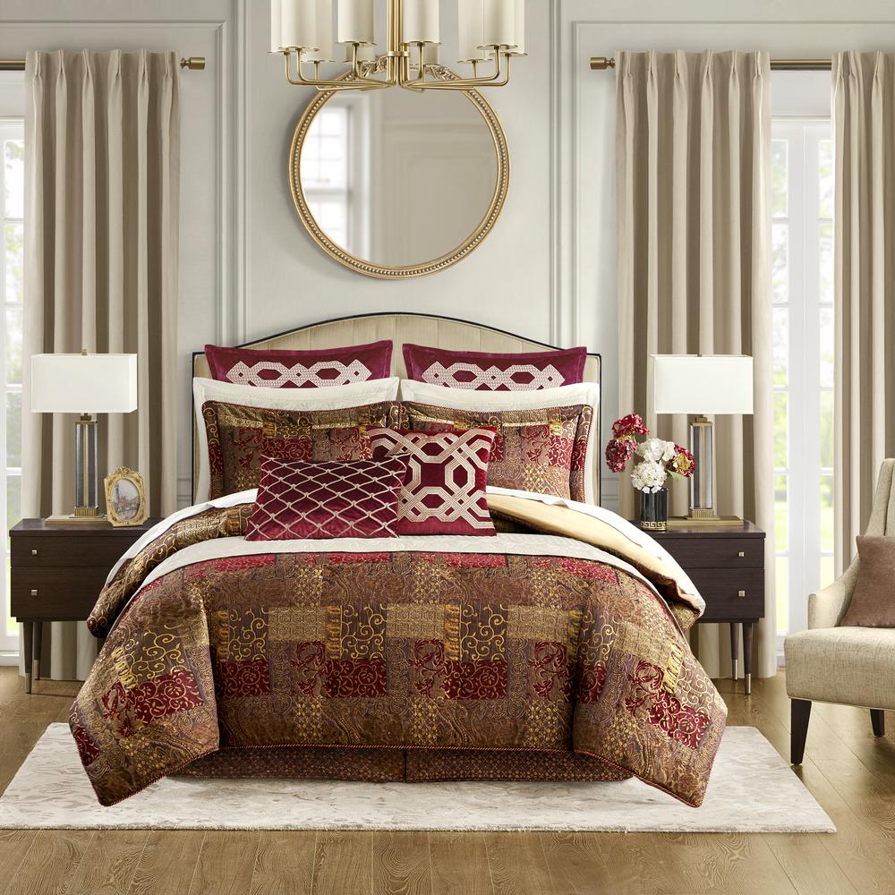 Galleria 4 Piece Comforter Set, Red color. Picture 3