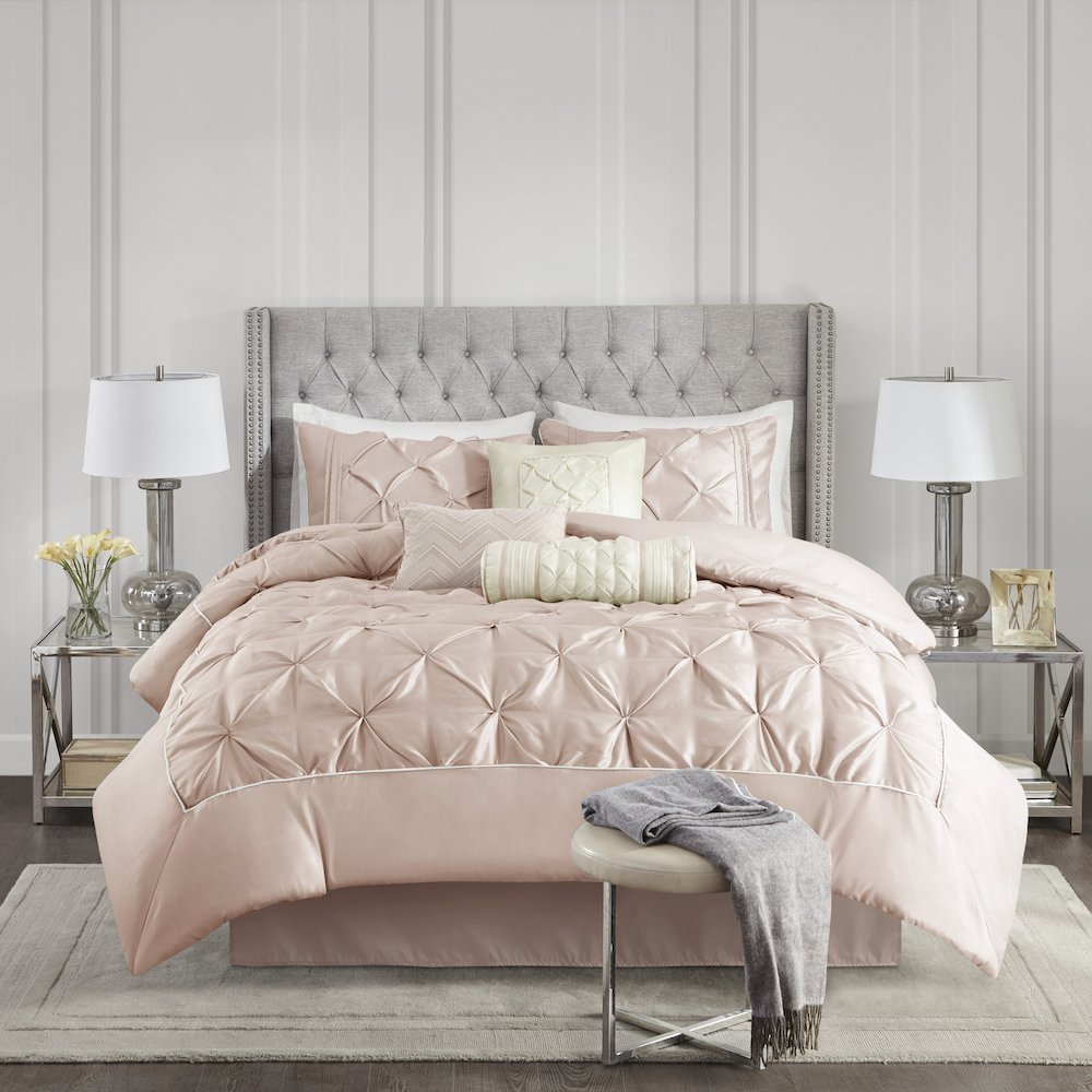 Laurel 100% Polyester Pieced Pleated 7pcs Tufted Comforter Set. Picture 1