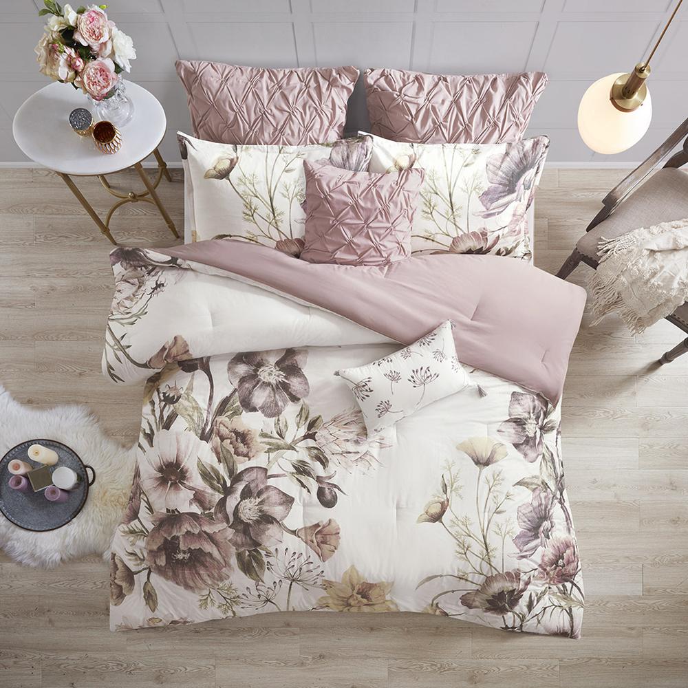 Cassandra 8 Piece Cotton Printed Comforter Set, Blush color. Picture 3