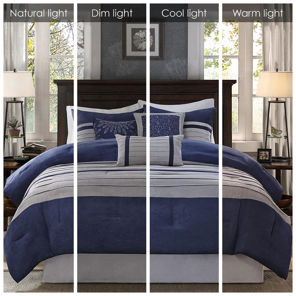 Palmer 7 Piece Faux Suede Comforter Set, Blue color. Picture 2