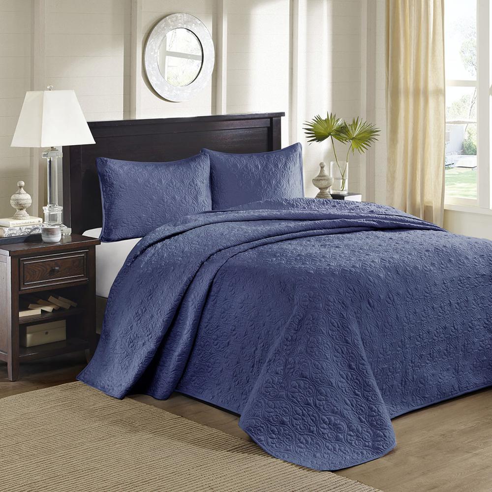 Quebec 3 Piece Reversible Bedspread Set, Navy color. Picture 3