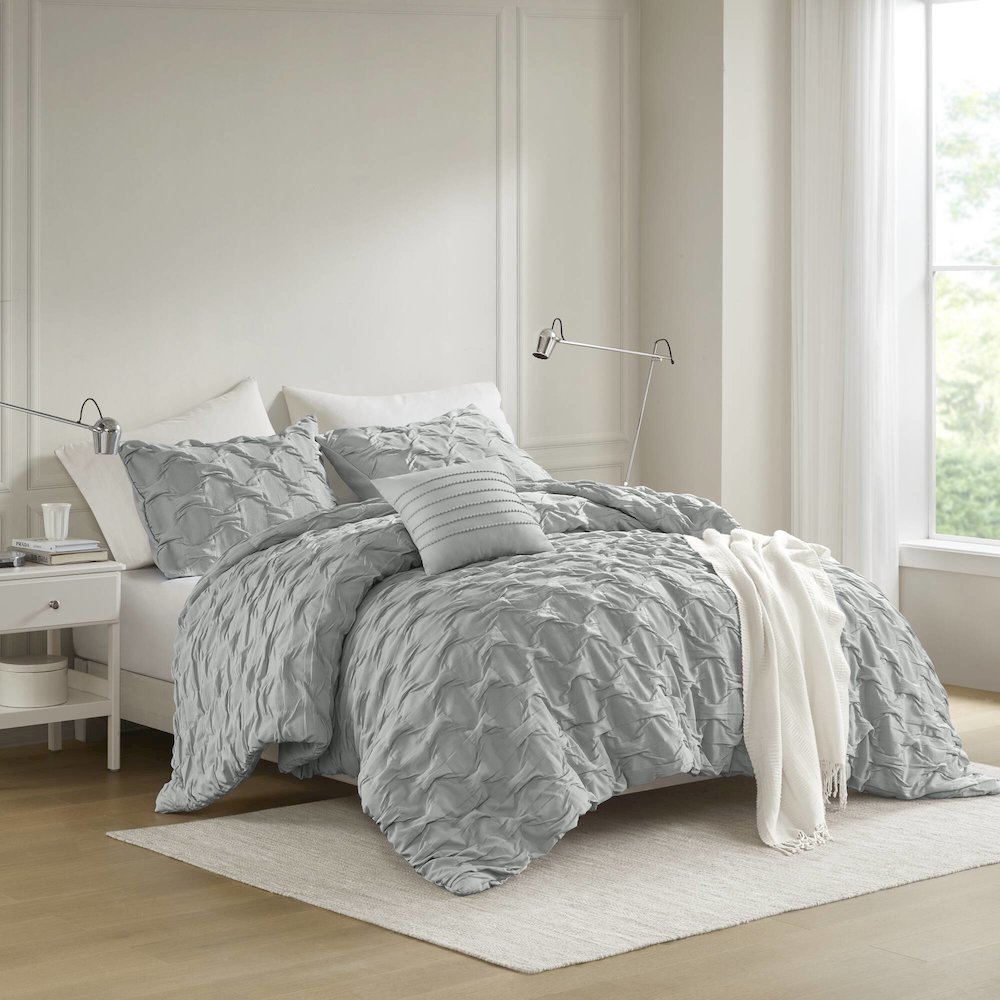 Bailey Diamond Pucker Woven Comforter Set, Gray color. Picture 4