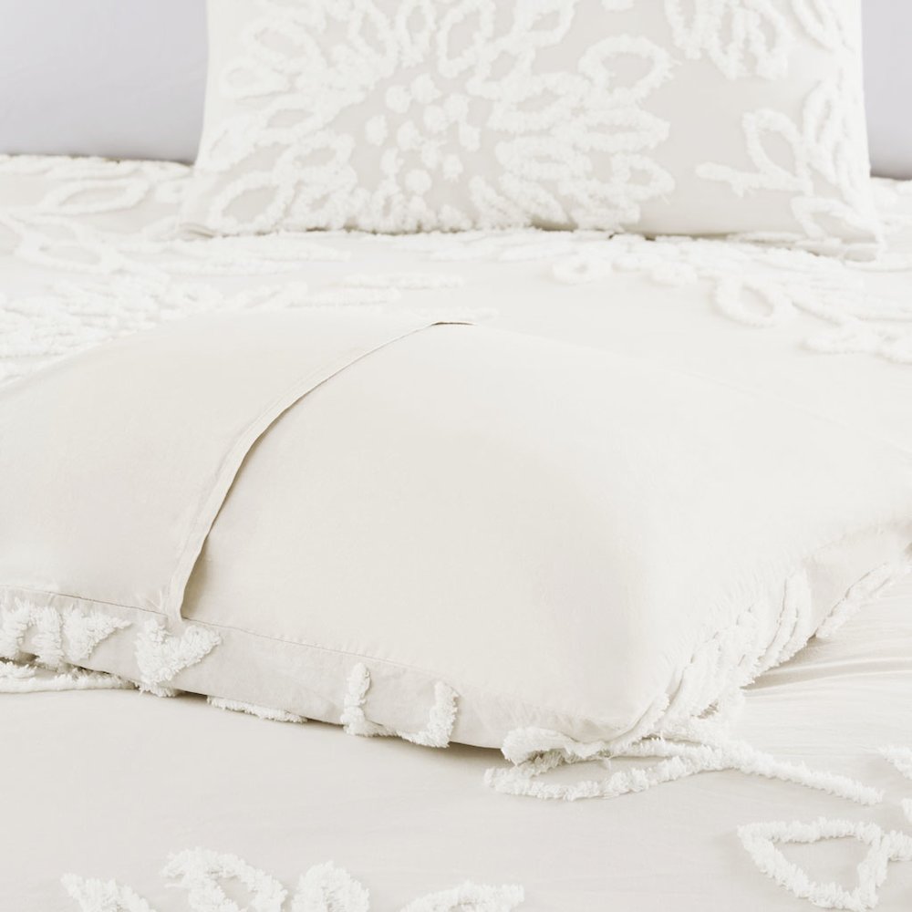 3 Piece Tufted Cotton Chenille Floral Duvet Cover Set. Picture 3