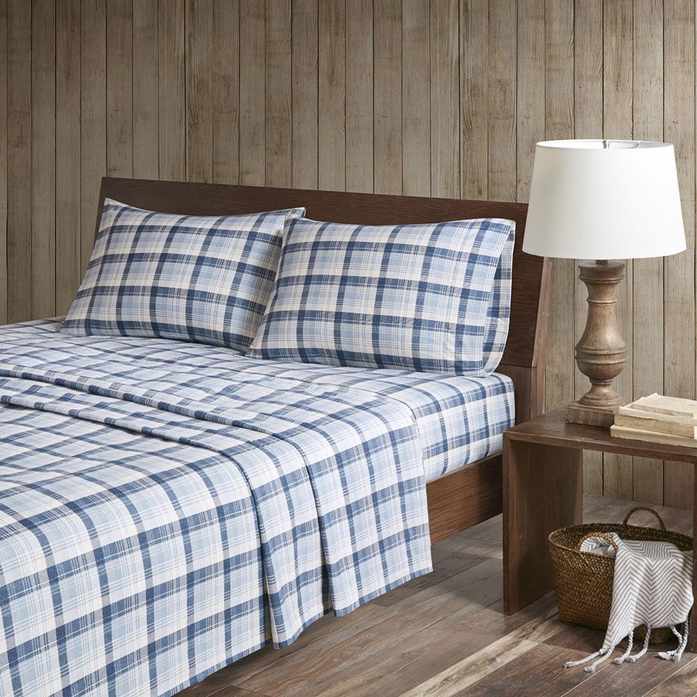 Flannel Sheet Set, Blue Plaid color. Picture 4