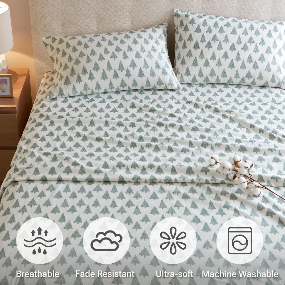 Cozy Flannel 100% Cotton Flannel Printed Sheet Set, Ikat tree color. Picture 3