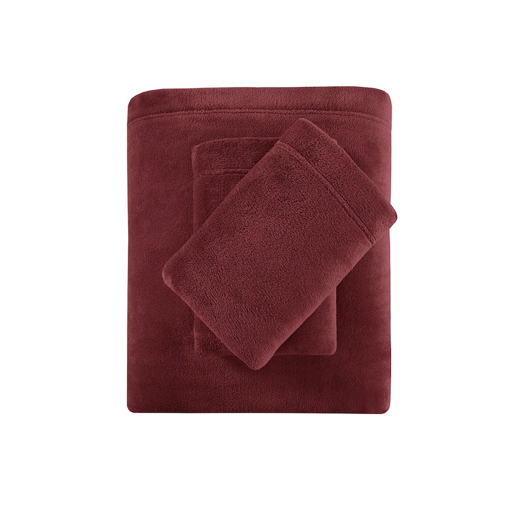 Soloft Plush Micro Plush Sheet Set in Burgundy. Picture 3