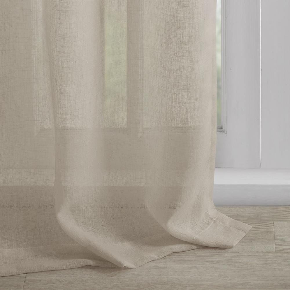 Floral Embellished Cuff Tab Top Solid Curtain Panel. Picture 2