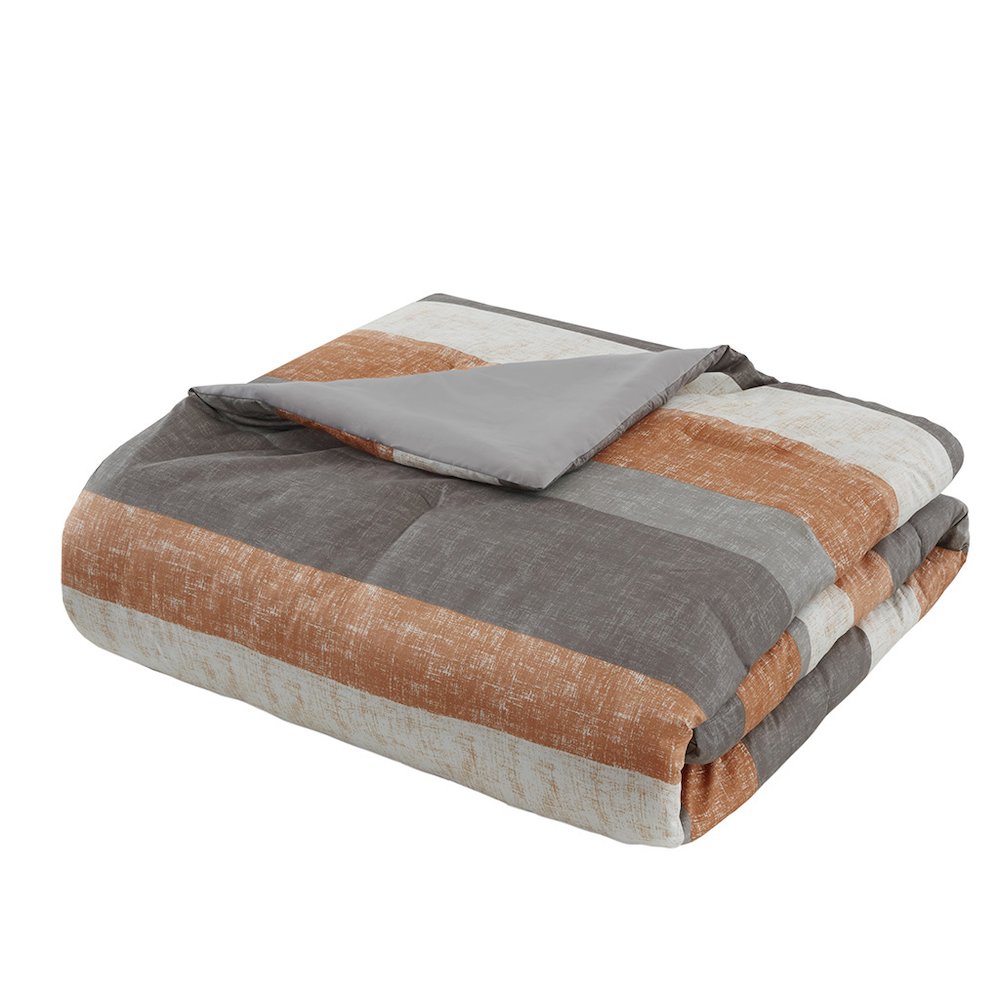 Jaxon Stripe Comforter Set with Bed Sheets, Coral/Grey color. Picture 3