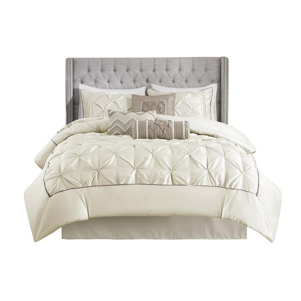 Laurel 7 Piece Tufted Comforter Set, Ivory color. Picture 1