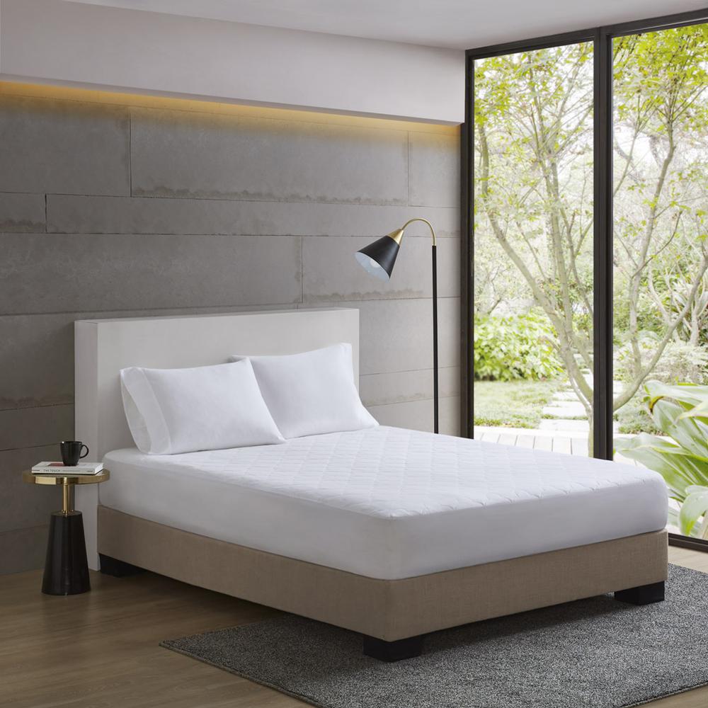 All Natural Cotton Percale Quilted Mattress Pad, White color. Picture 5