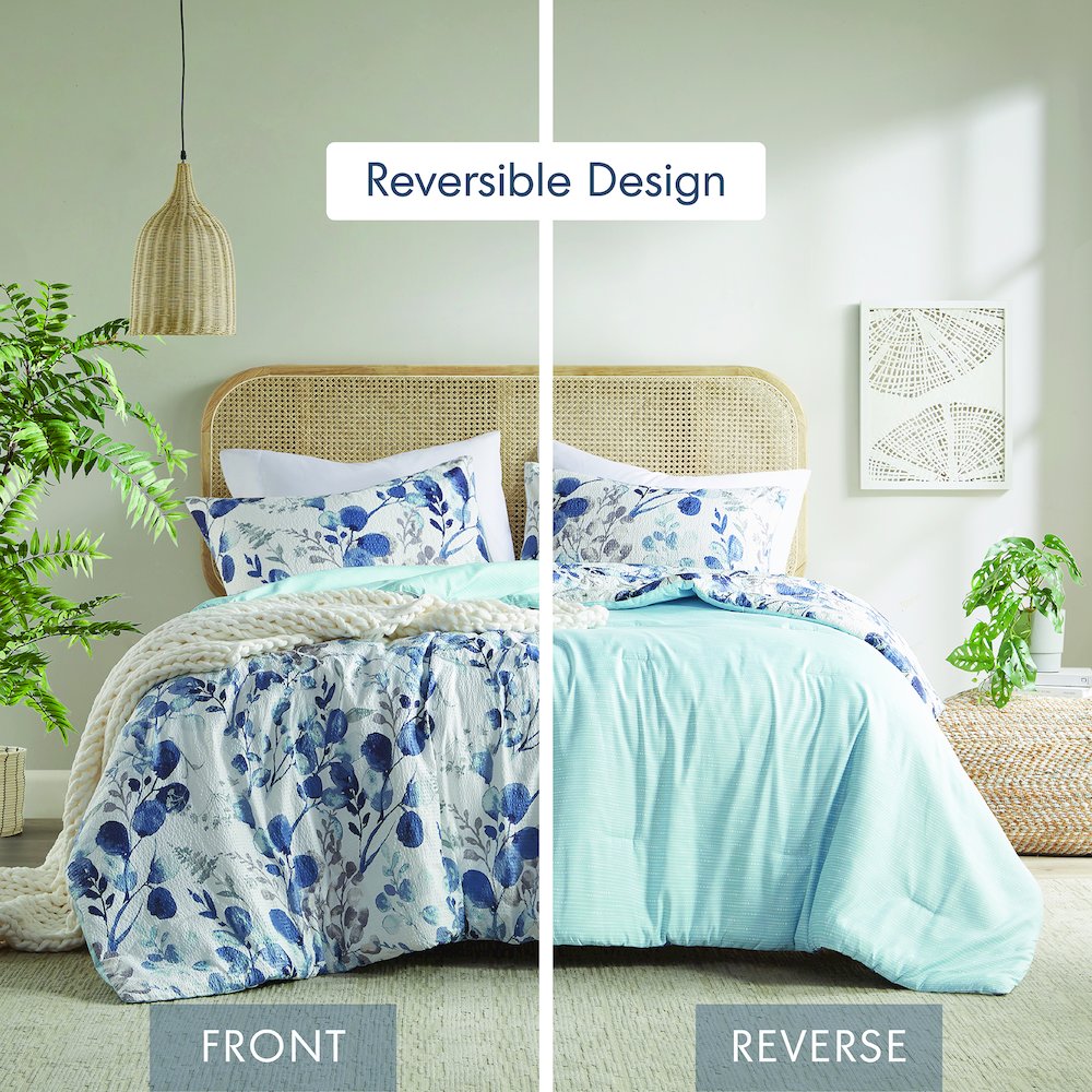 Reversible Floral Botanical Seersucker Comforter Set. Picture 3