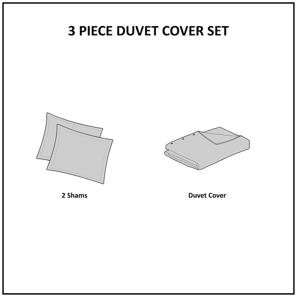 3 piece Tufted Cotton Chenille Damask Duvet Cover Set. Picture 3
