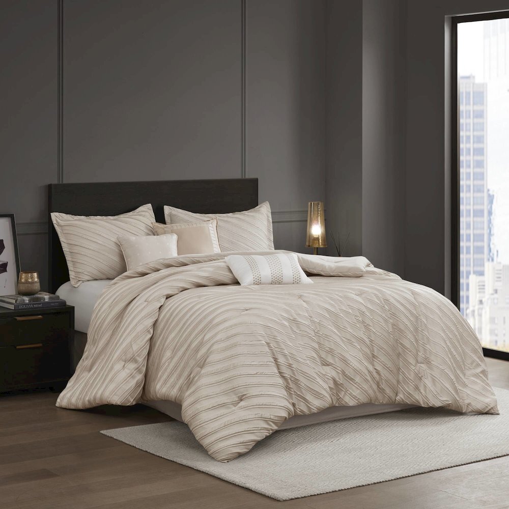 Riva 7 Piece Comforter Set, Beige color. Picture 2