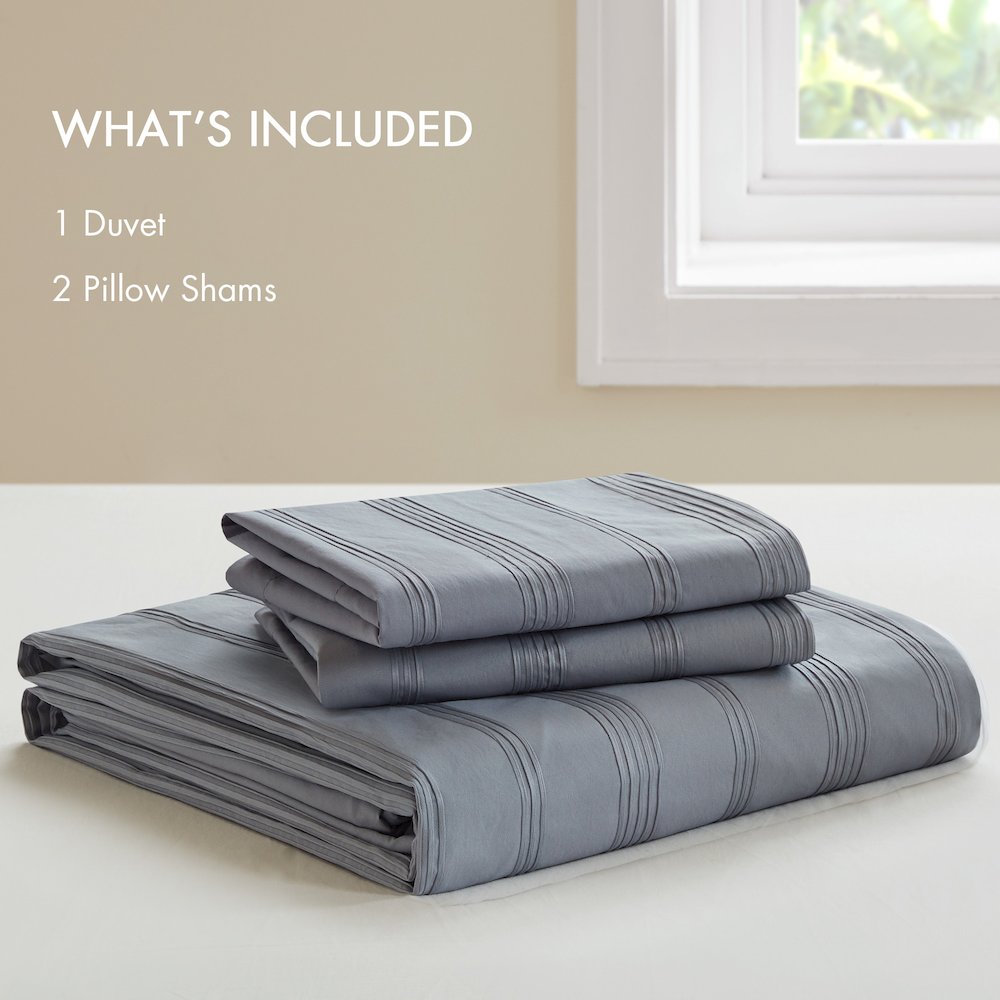 Logan Woven Striped Duvet Set, Blue/Grey color. Picture 1