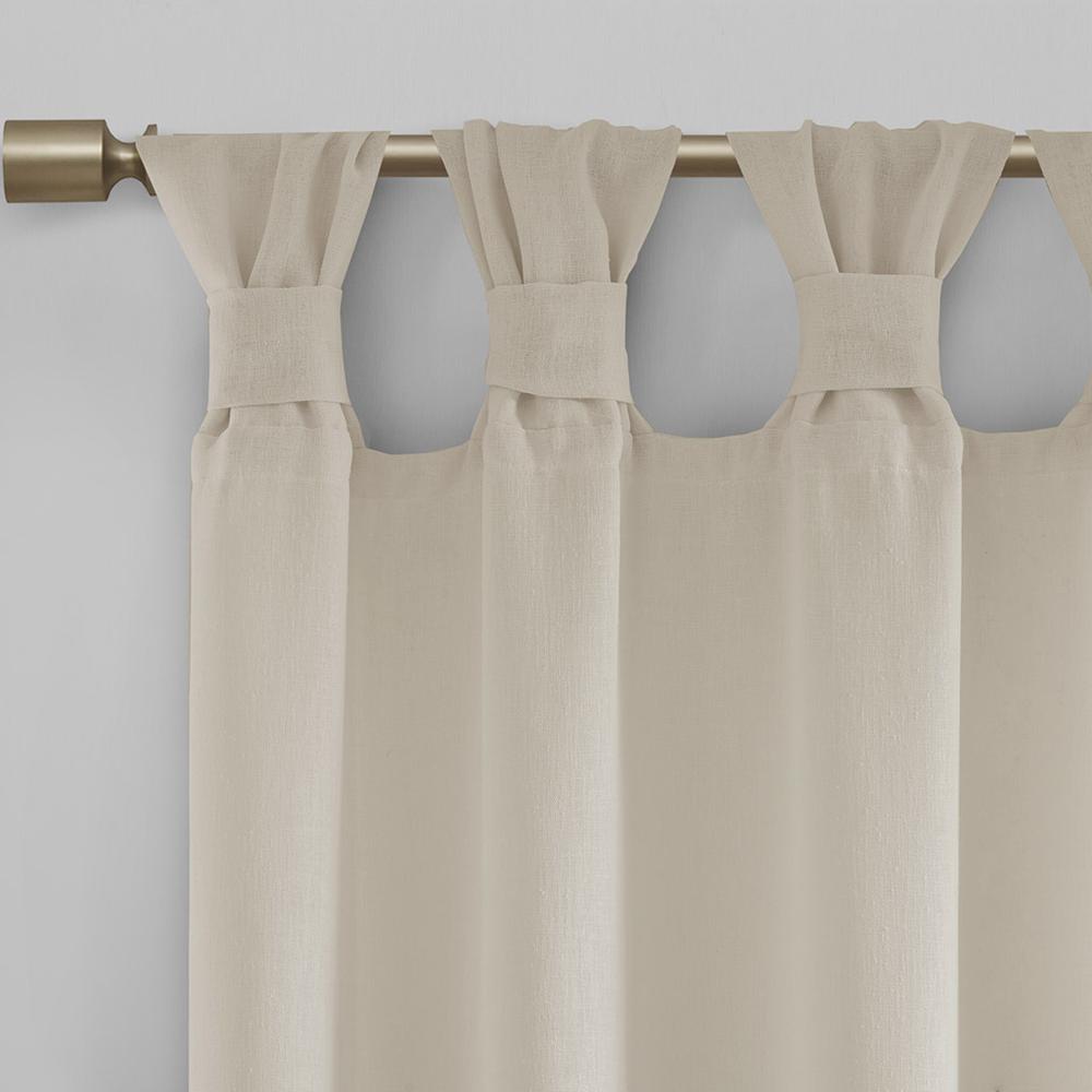 Floral Embellished Cuff Tab Top Solid Curtain Panel. Picture 1