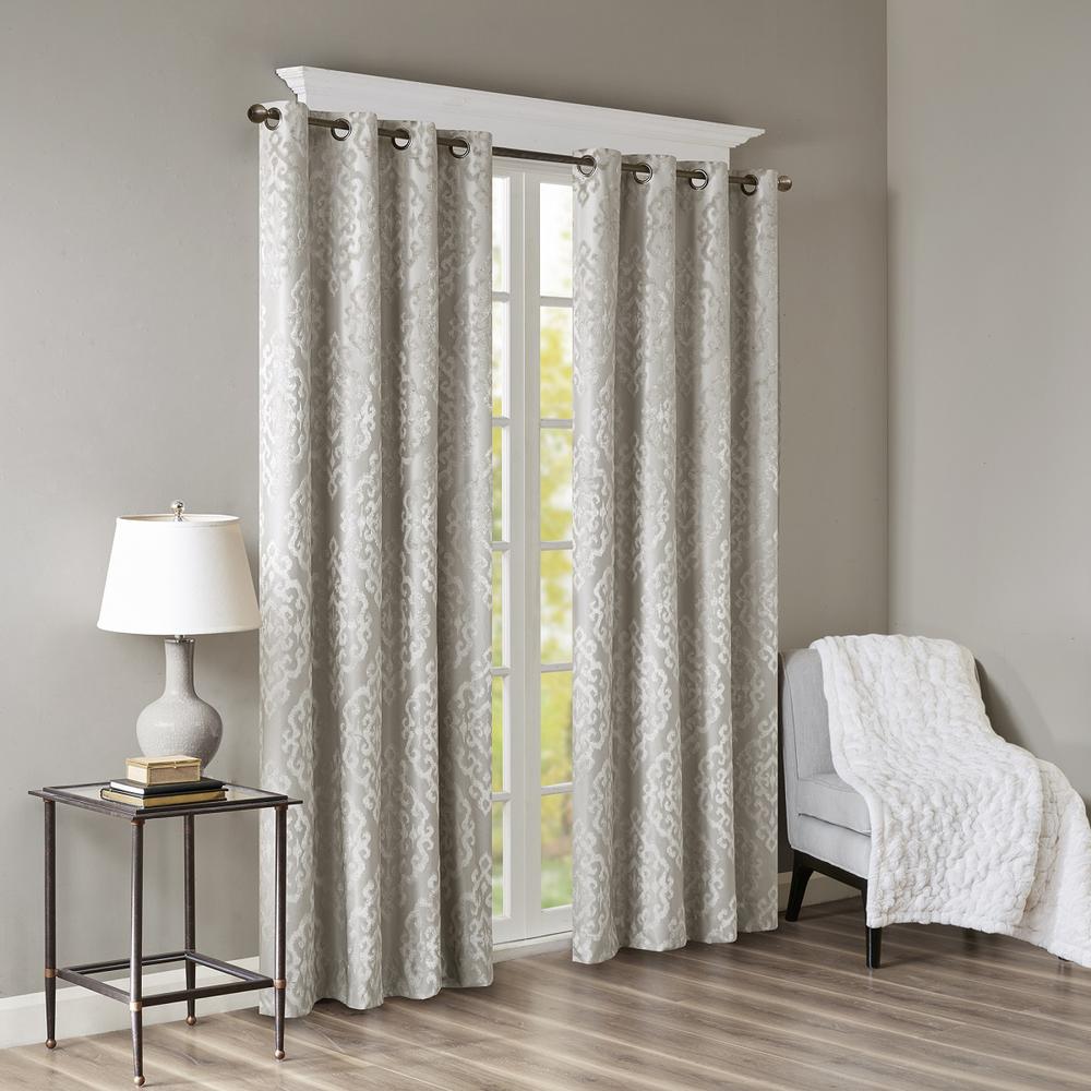 Knitted Jacquard Damask Total Blackout Grommet Top Curtain Panel. Picture 3