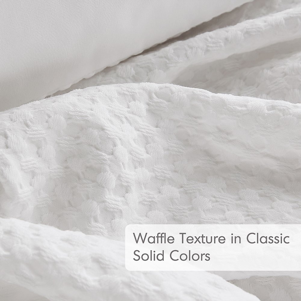 Mina Waffle Weave Textured Duvet Cover Set, White color. Picture 3