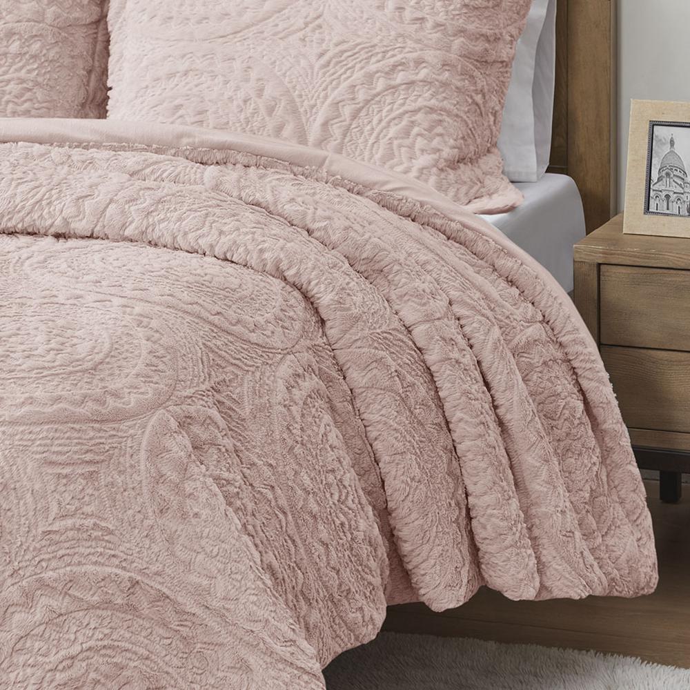 Embroidered Medallion Faux Fur Ultra Plush Comforter Mini Set. Picture 2