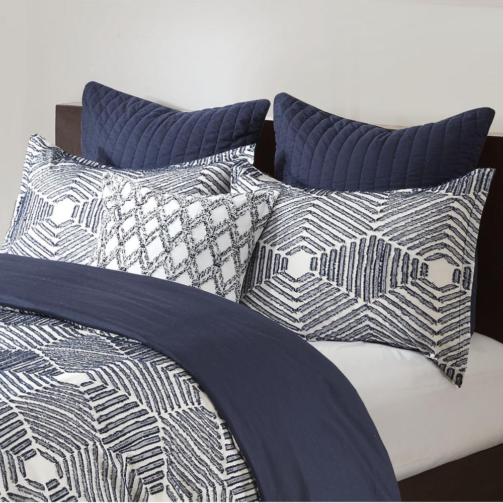 Ellipse Cotton Jacquard Duvet Cover Set, Navy color. Picture 3