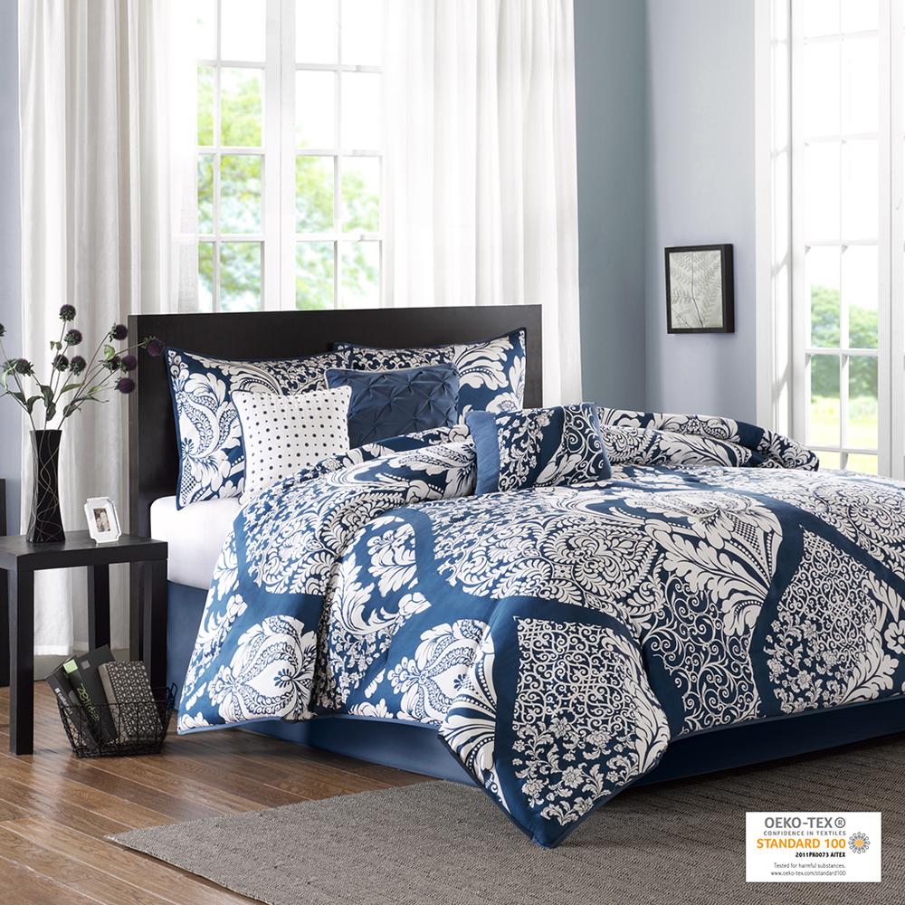 Vienna 7 Piece Cotton Printed Comforter Set, Indigo color. Picture 4