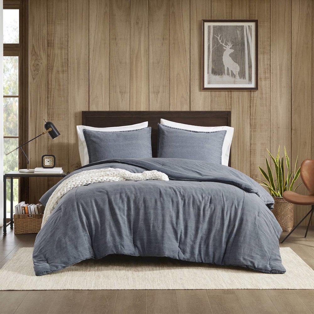 Hudson Twill Washed Comforter Set, Blue color. Picture 1