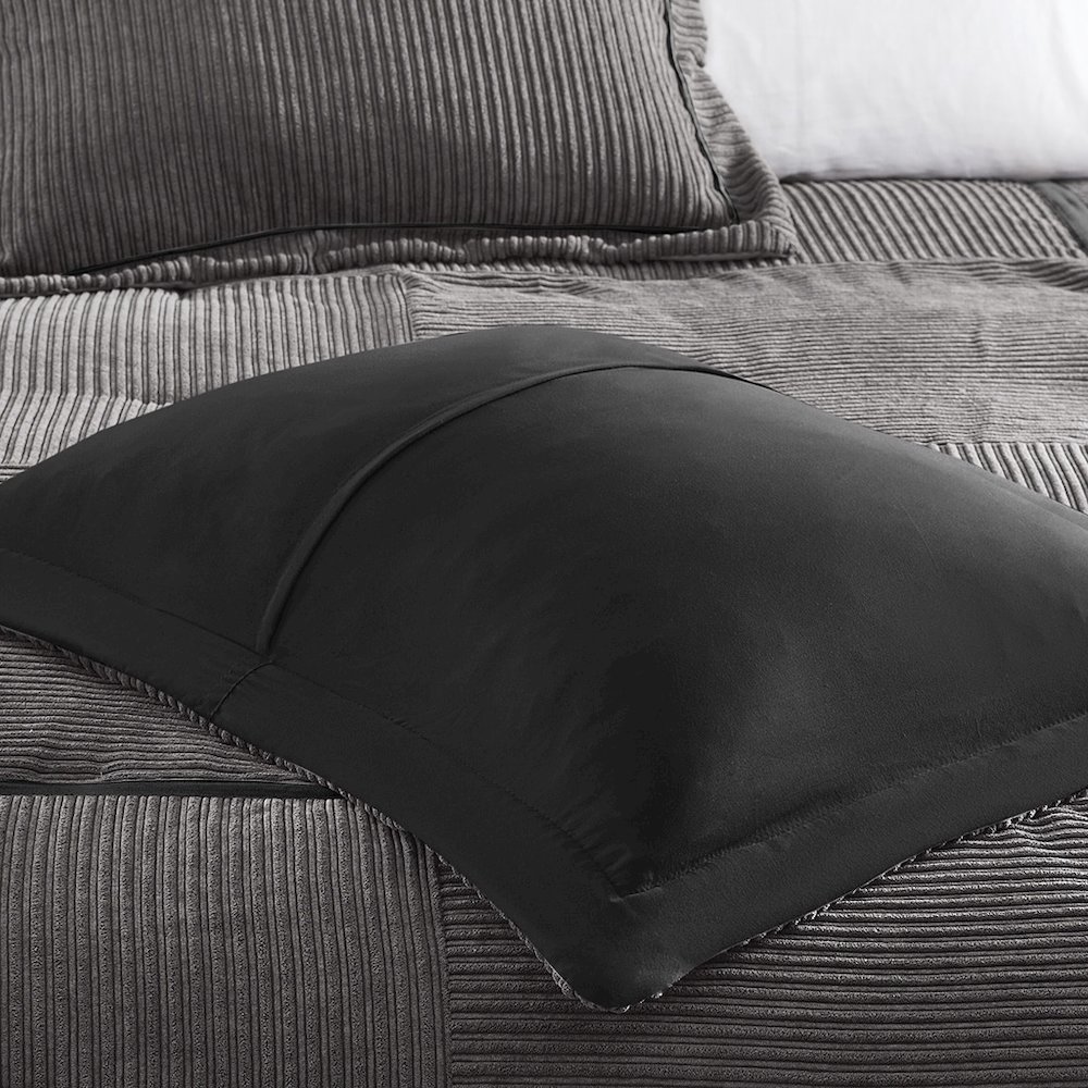 Dallas 7 Piece Micro Corduroy Comforter Set, Grey color. Picture 4