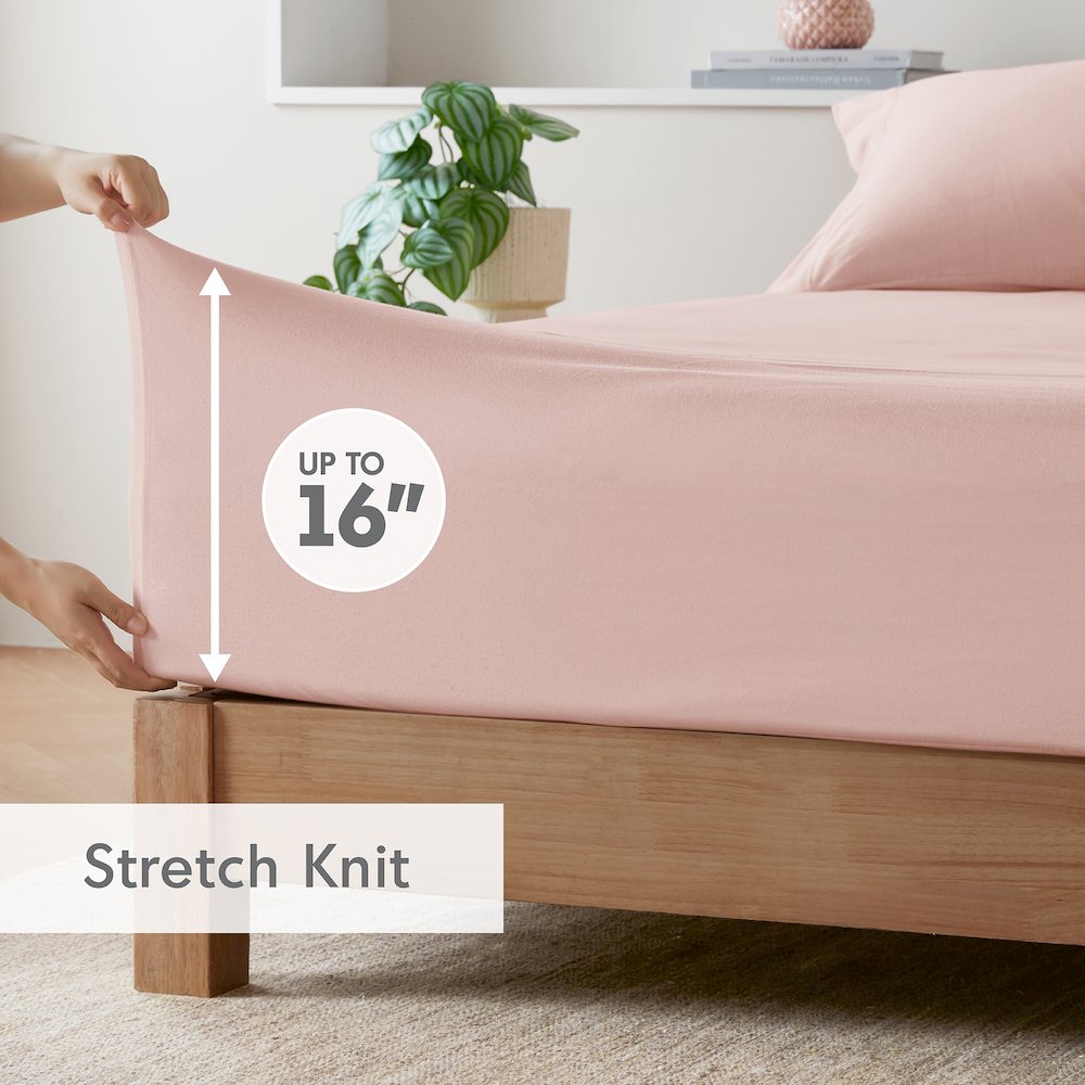 Cotton Blend Jersey Knit All Season Sheet Set, Blush color. Picture 4