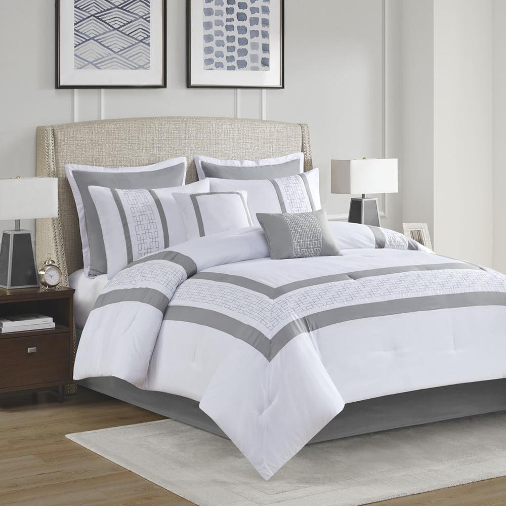 Powell 8 Piece Embroidered Comforter Set, White color. Picture 3