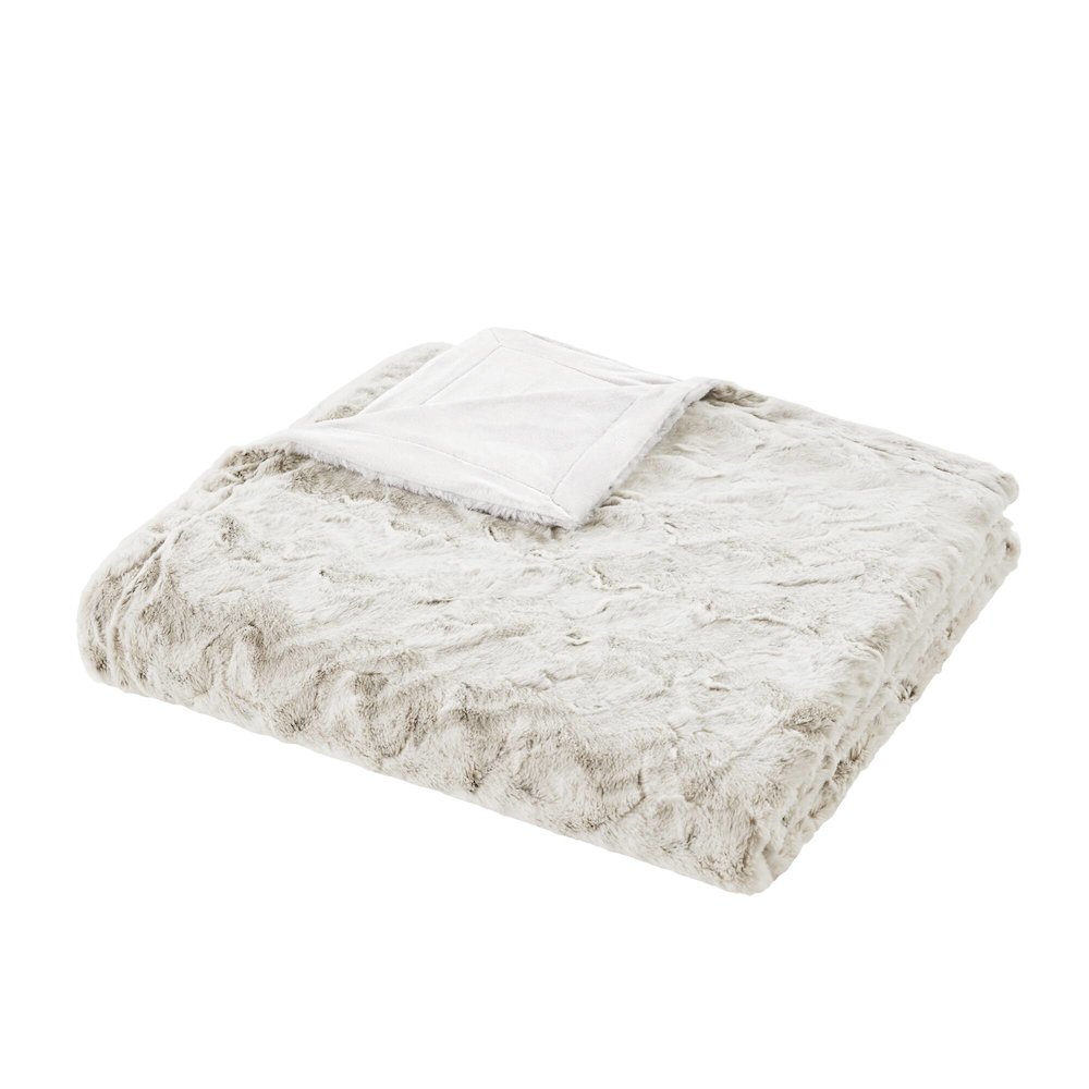 Zuri Faux Fur Blanket, Grey color. Picture 1
