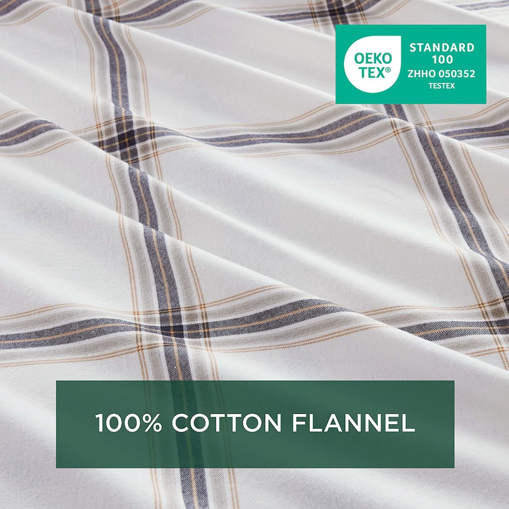 Cotton Flannel Sheet Set in Tan Plaid. Picture 3