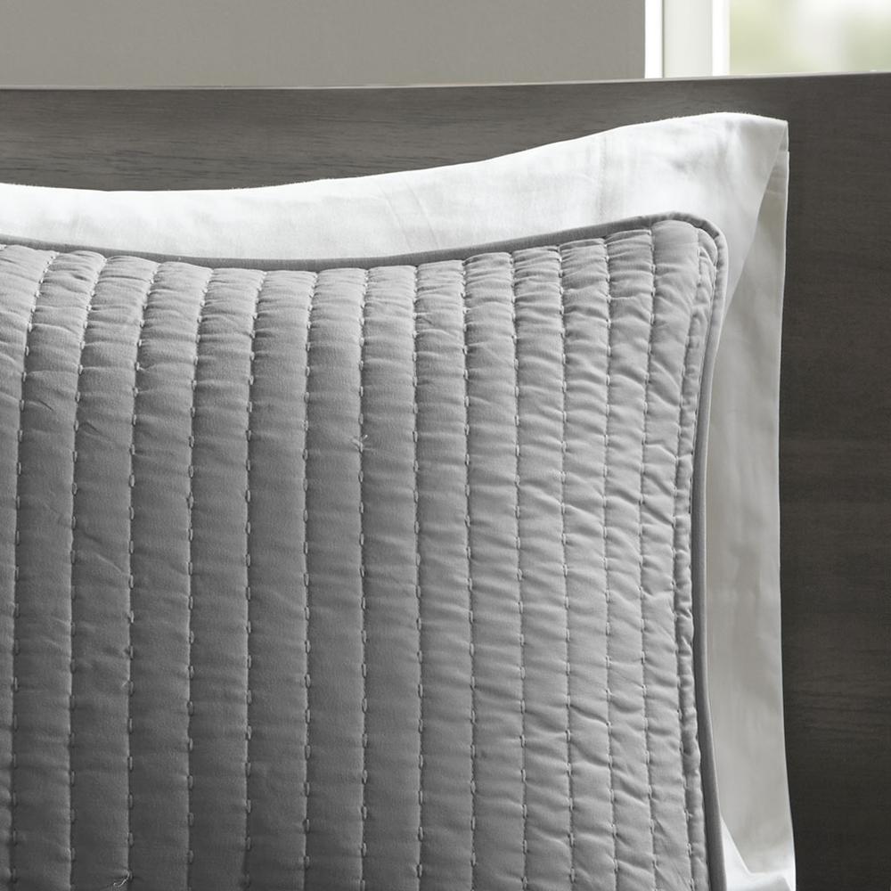 Keaton 3 Piece Quilt Set, Grey color. Picture 3