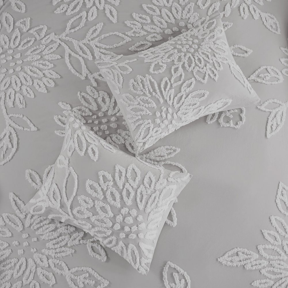 3 Piece Tufted Cotton Chenille Floral Duvet Cover Set. Picture 1