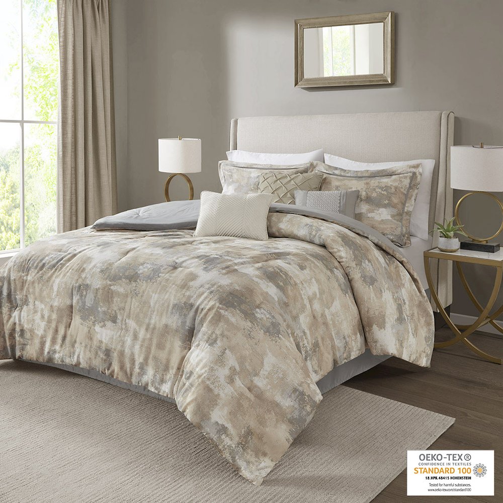 7 Piece Textured Cotton Blend Comforter Set. Picture 4
