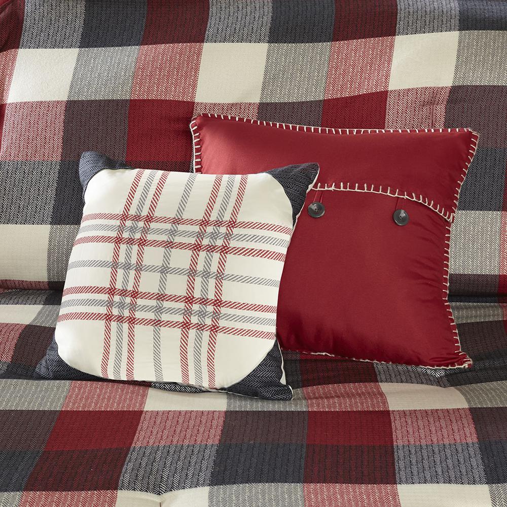 Ridge 7 Piece Herringbone Comforter Set, Red color. Picture 5