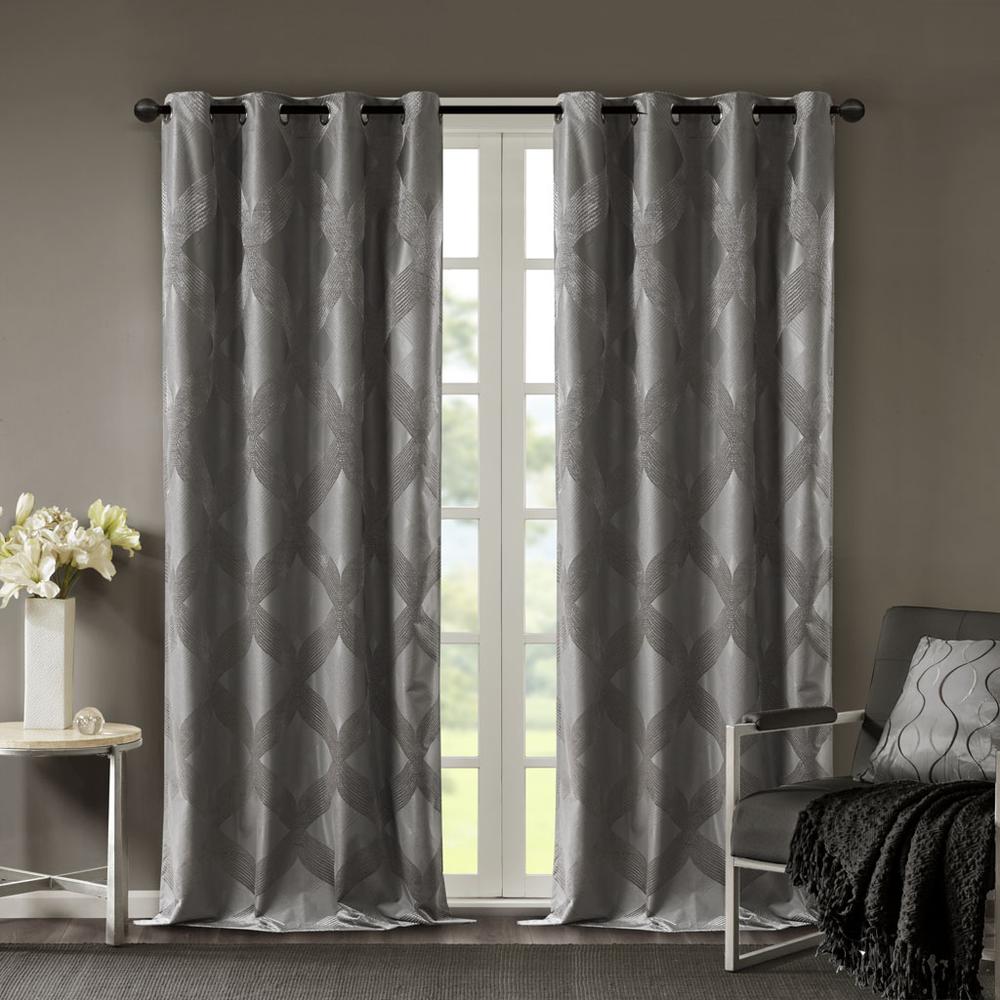 Ogee Knitted Jacquard Total Blackout Curtain Panel. Picture 1