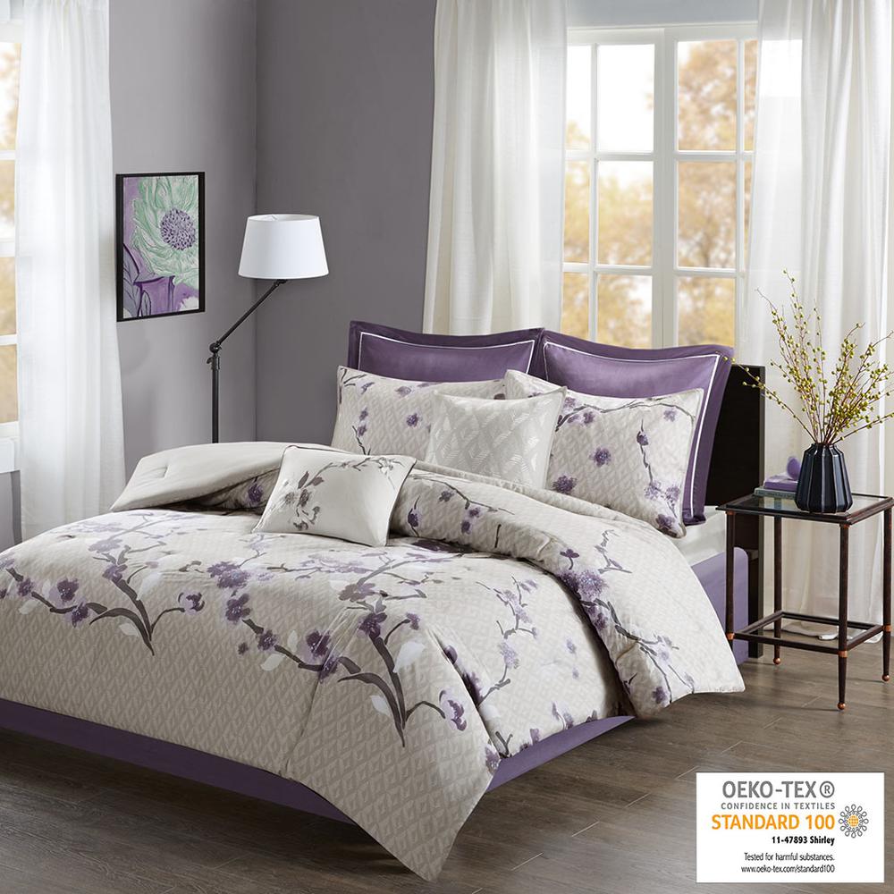 Holly 8 Piece Cotton Comforter Set, Purple/Taupe color. Picture 4