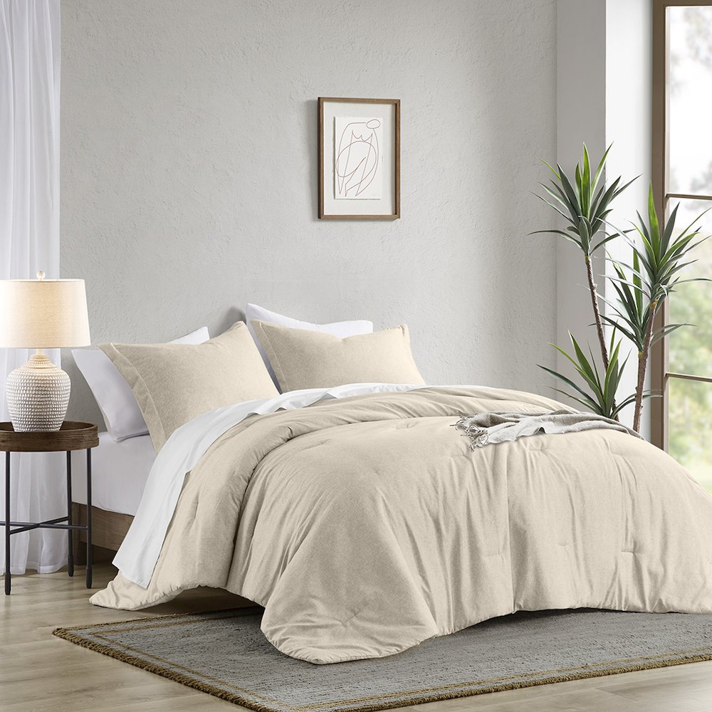 Camden Chambray Print Solid Comforter Set, Neutral color. Picture 5