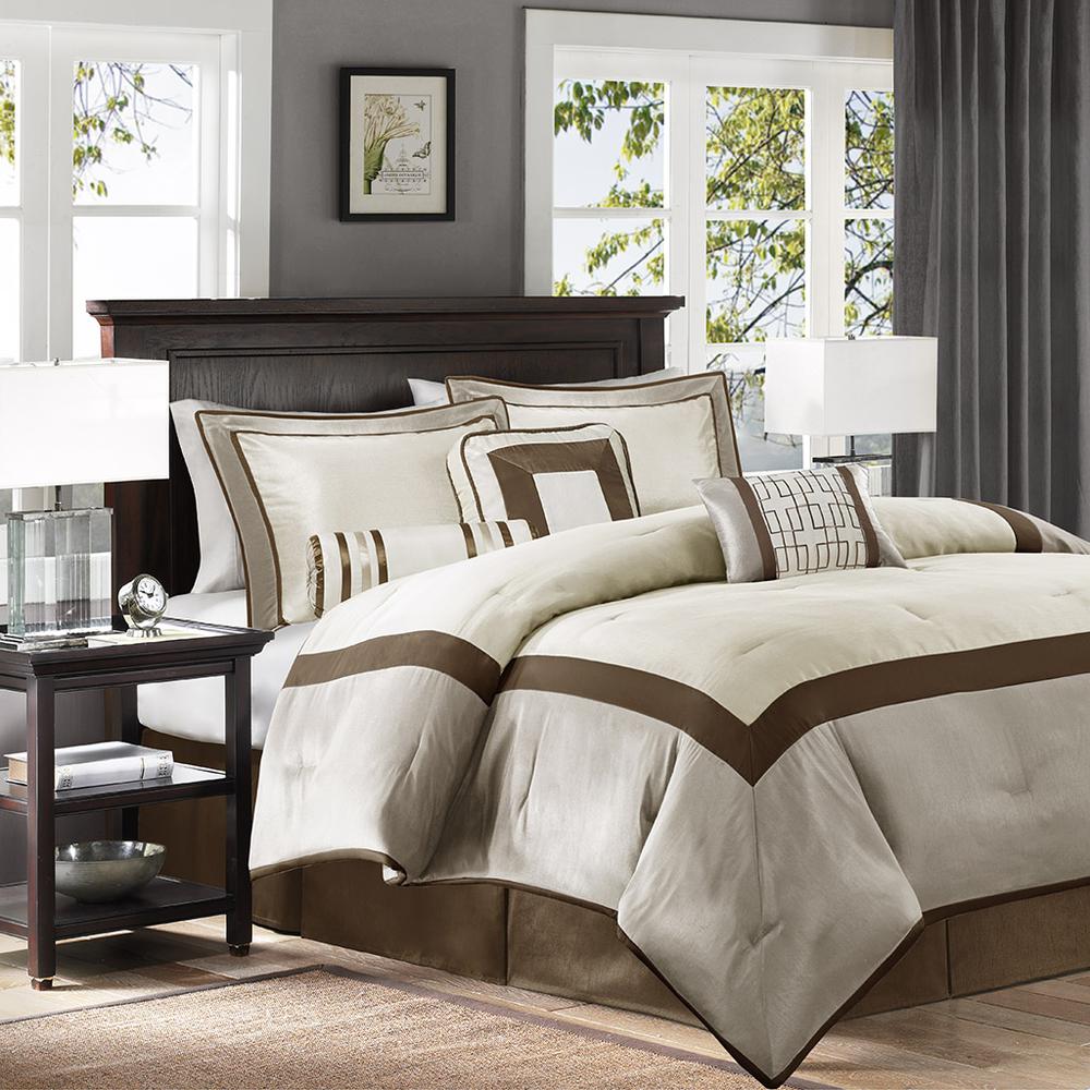 Genevieve 7 Piece Comforter Set, Taupe/Brown color. Picture 4