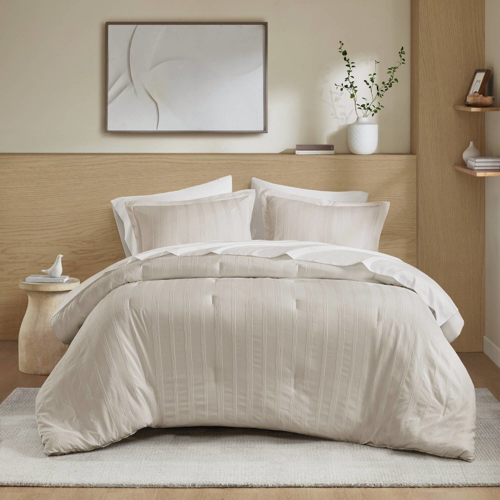 Logan Woven Striped Comforter Set, Neutral color. Picture 2