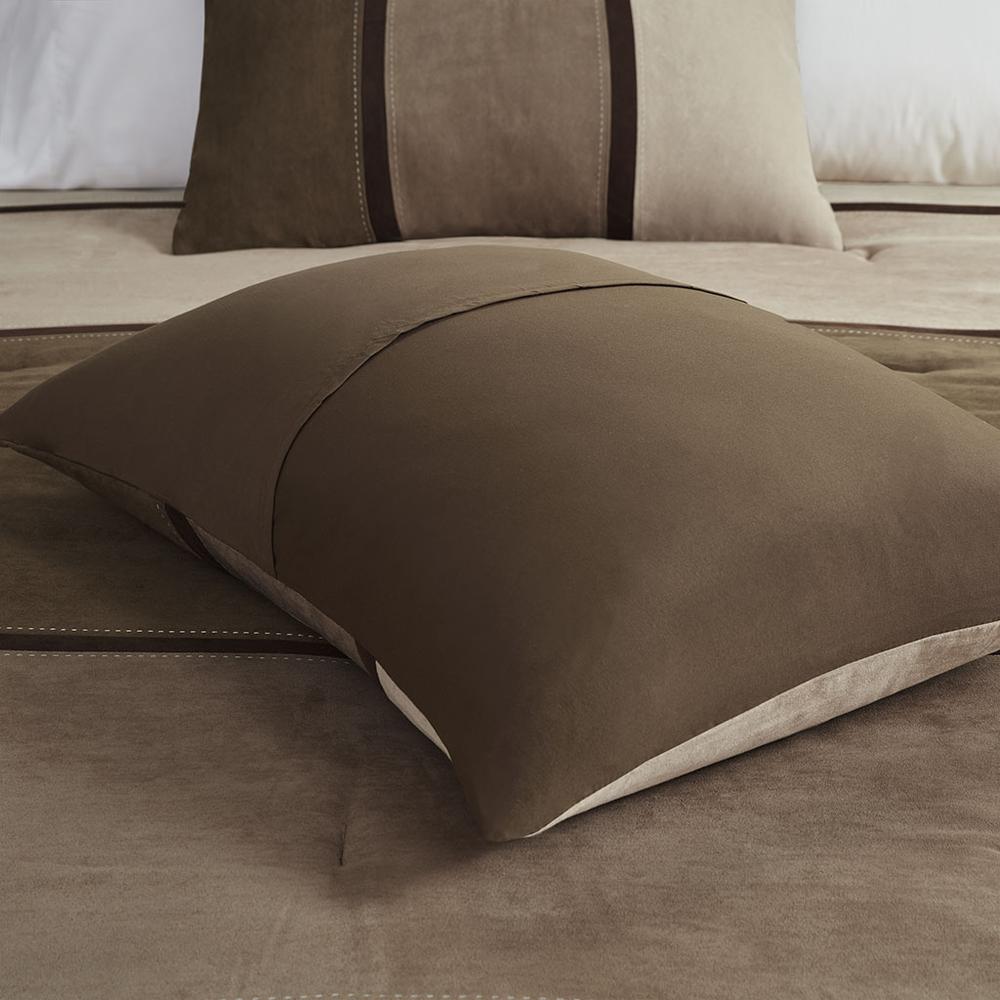 Palisades 7 Piece Faux Suede Comforter Set, Brown color. Picture 3