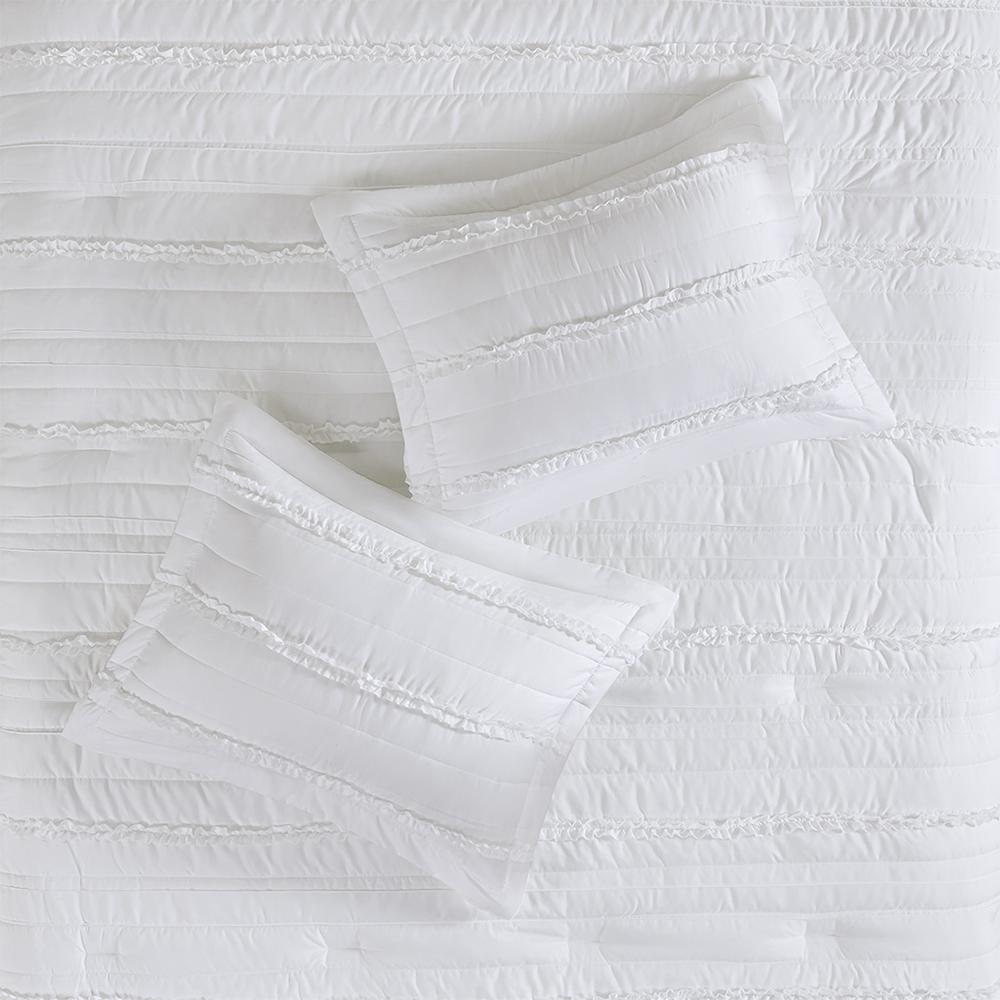 Celeste 5 Piece Microfiber Ruffled Comforter Set, White color. Picture 1