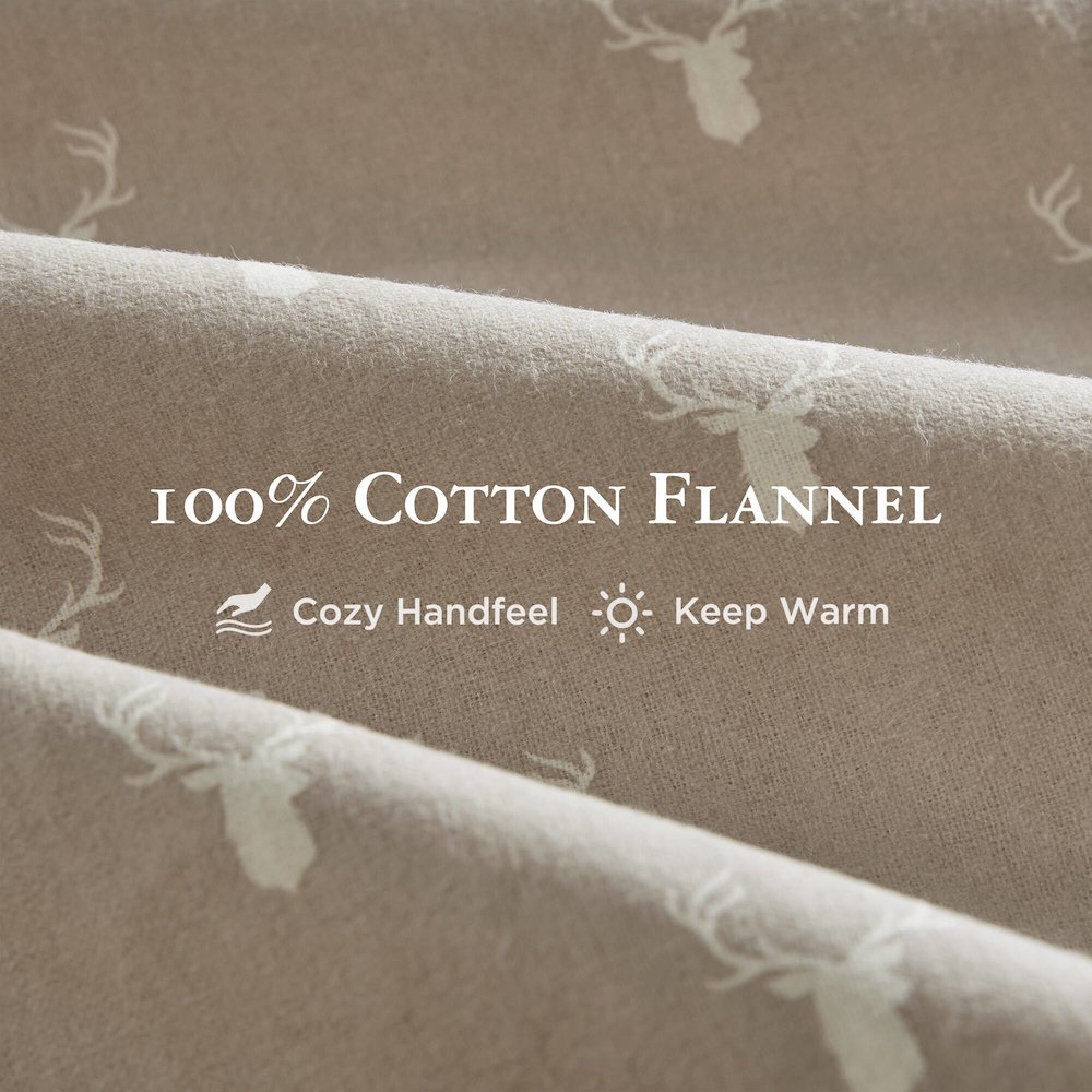 Flannel 100% Cotton Flannel Printed Sheet Set, Stag Head color. Picture 5