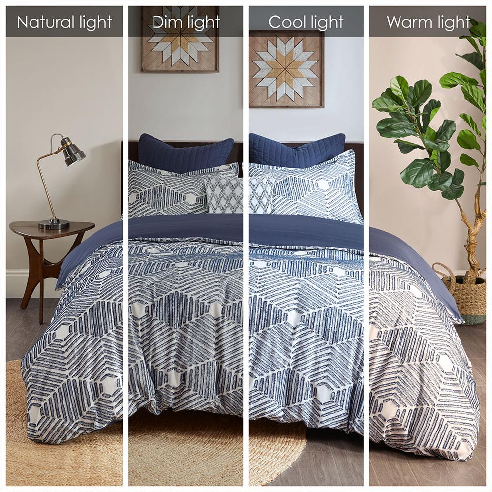 Ellipse Cotton Jacquard Duvet Cover Set, Navy color. Picture 5