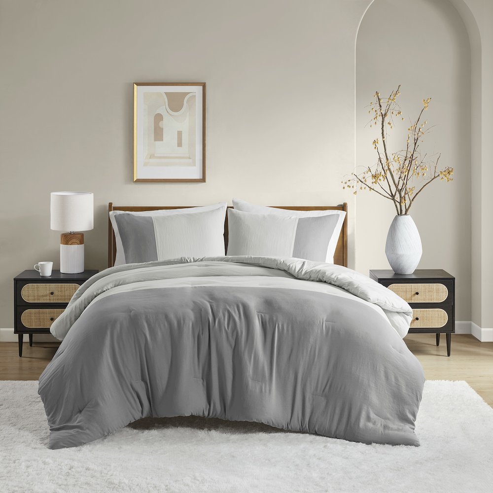 Miro Soft Washed Color Block Comforter Set, Grey color. Picture 1